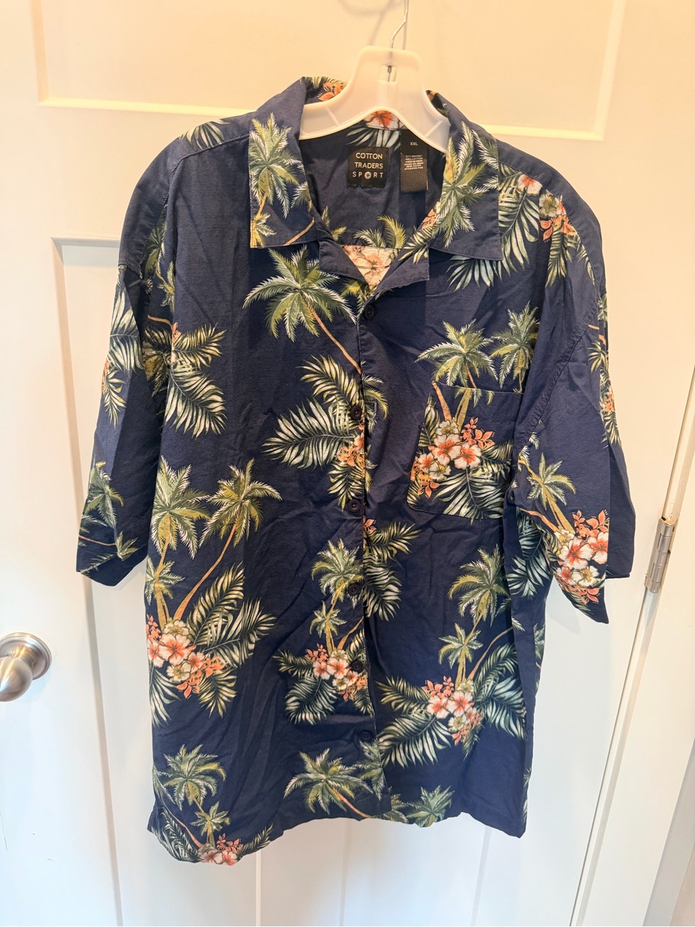Cotton Traders Sport XXL Navy Tropical Hawaiian Palm Tree Camp Shirt